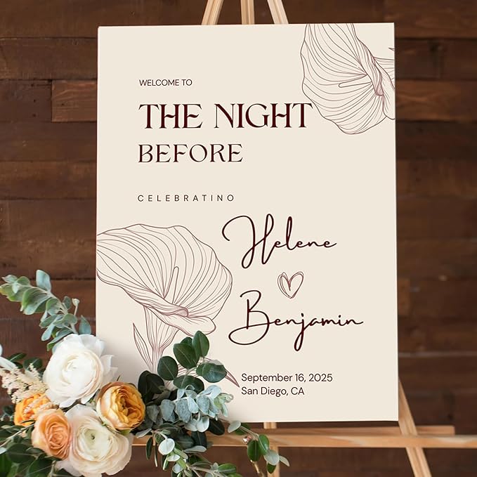 Custom Bride & Groom Wedding Welcome Sign, Personalized Welcome to The Night Board for Ceremony or Reception, Canvas Poster Decor for Weddings, Anniversary, Bridal Party, Celebration