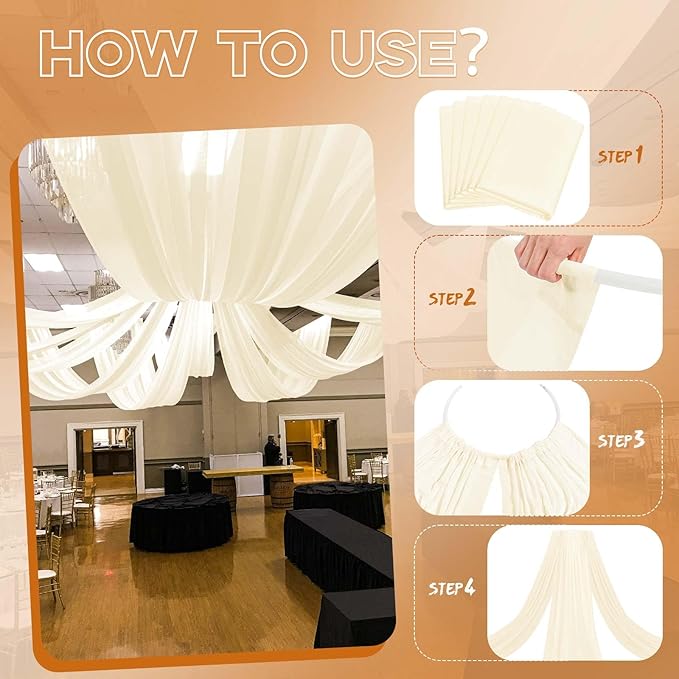 Ivory Ceiling Drapes for Wedding - 5ftx30ft Drapes for Wedding Arch - Sheer Cheesecloth Fabric - Romantic Decorations for Party Banquet Ceremony Stage
