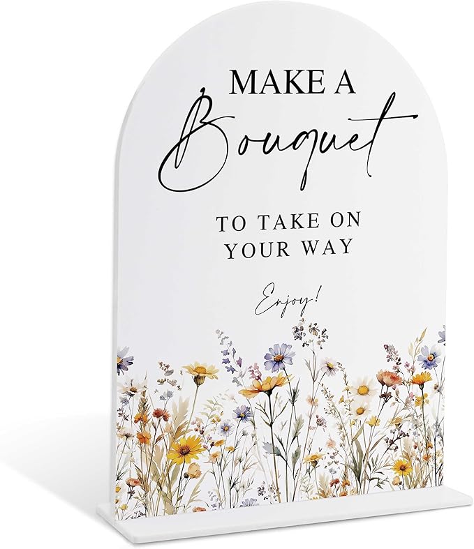 Wedding Signs for Ceremony and Reception, Boho Floral Acrylic Make A Bouquet Sign Sign, Wedding Signage with Stand, Bridal Shower Table Centerpieces, Supplies for Engagement Reception Event Party, 21