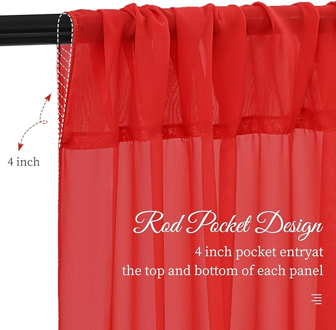 6 Panels Red Wedding Ceiling Drapes 5ftx30ft Ceiling Drapes Chiffon Fabric Arch Draping Sheer Curtains Soft Drapery Draping Wedding Ceiling Decorations for Party Ceremony Stage Swag