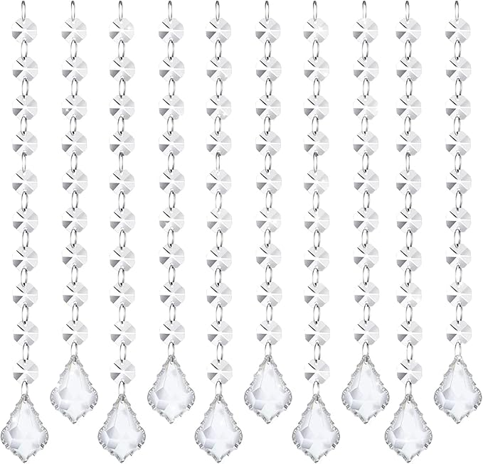 10 PCS Crystal Garland Strands, 33ft Hanging Crystal Strings for Window Curtains Doorway Decorations, Acrylic Clear Maple Leaf Crystal Ornaments for Christmas Tree, Wedding Party Home Chandelier Decor