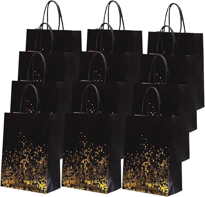 Cooraby 30 Pieces Bronzing Gold Black Paper Kraft Polka Dot Party Bags With Handle for Party Favors and Hen Parties