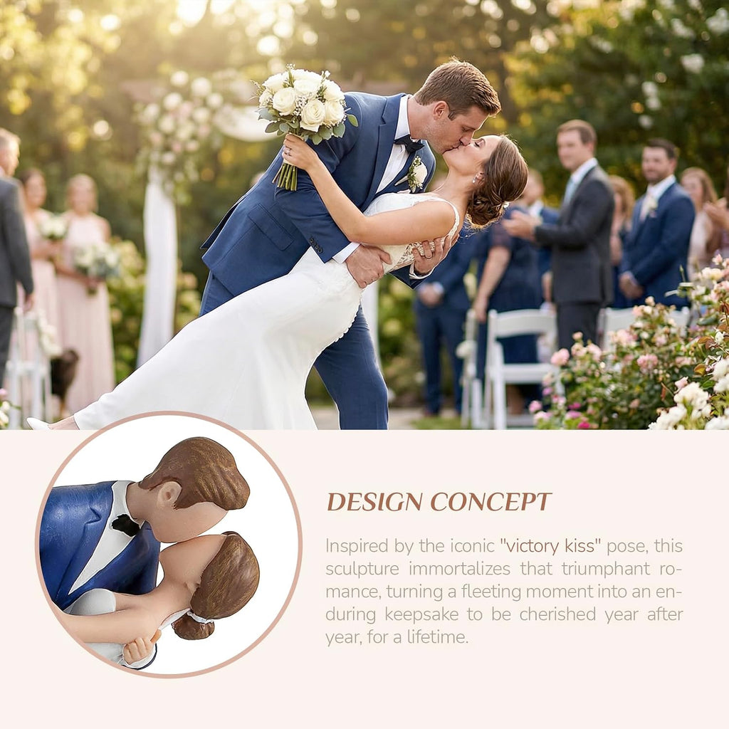 Storieme Wedding Cake Topper Decoration: Bride and Groom Kissing Resin Figurine with Secure Base – Romantic Couple Gifts for Wedding Anniversary & Engagement