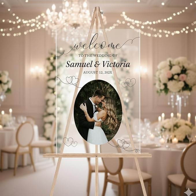 Personalized Wedding Photo Acrylic Welcome Sign – Custom Picture Board with Bride & Groom Names, Elegant Acrylic Wedding Reception Entrance or Ceremony Decoration, Indoor & Outdoor Keepsake Gift #9