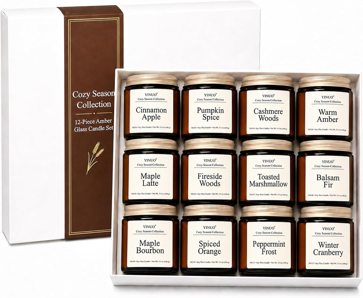 YINUO Fall & Winter Scented Candles for Home, 12 Pack Gift Set, 3.5 oz Each