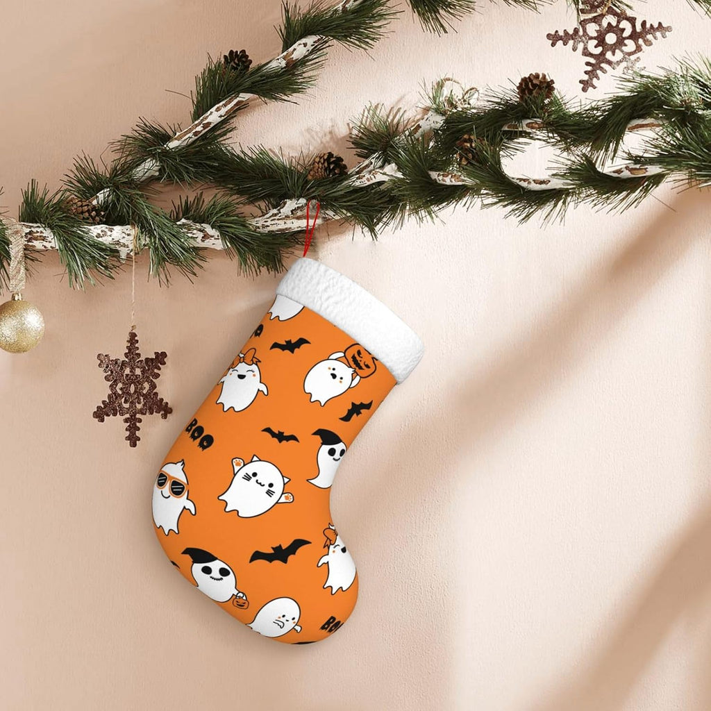Halloween Ghost Christmas Stockings Hanging Decoration Stockings | 17.7 Inch Xmas Stockings for Fireplace Family Party Holiday Decor 1PCS