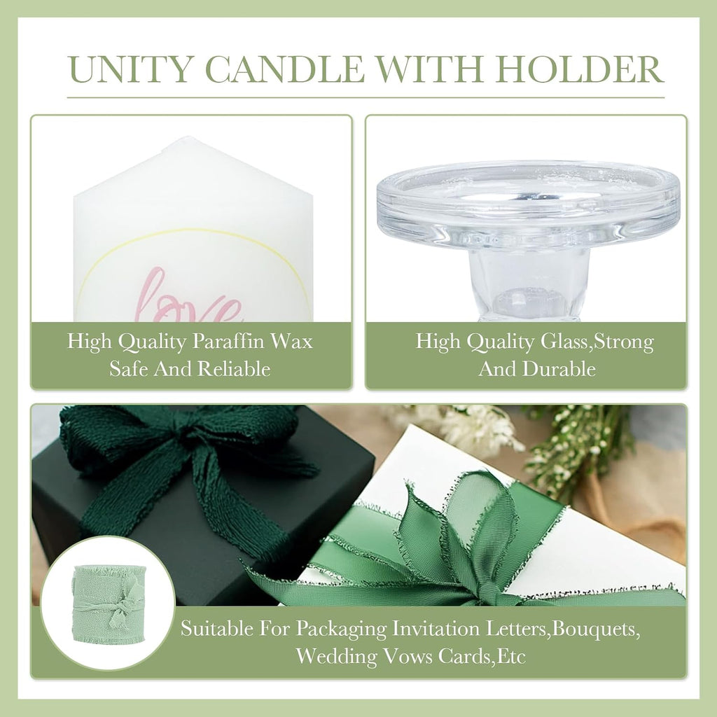 Unity Candle with Holder,Unity Candles for Wedding,Unity Candles,Wedding Candles for Ceremony witih 6.4FT Ribbon,Suitable for Weddings,Anniversaries or Special Events