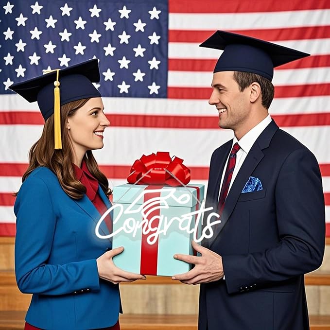 Congrats Grad Neon Sign for Backdrop wall decor，Dimmable USB Powered Light Up Letters for Dorm Walls，White Grad Gifts Sign for Graduation ClassRoom Party bedroom size:16.14 * 7.6 inch