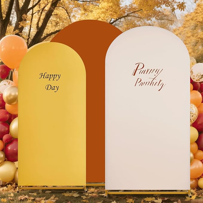 SoarDream Double-Sided Wedding Arch Backdrop Cover 6FT 6.6FT 7.2FT Set of 3 Spandex Fitted Arch Wall Stretchy Backdrop Covers Yellow Beige Pumpkin for Fall Decoration Birdal Shower Stand Decorations