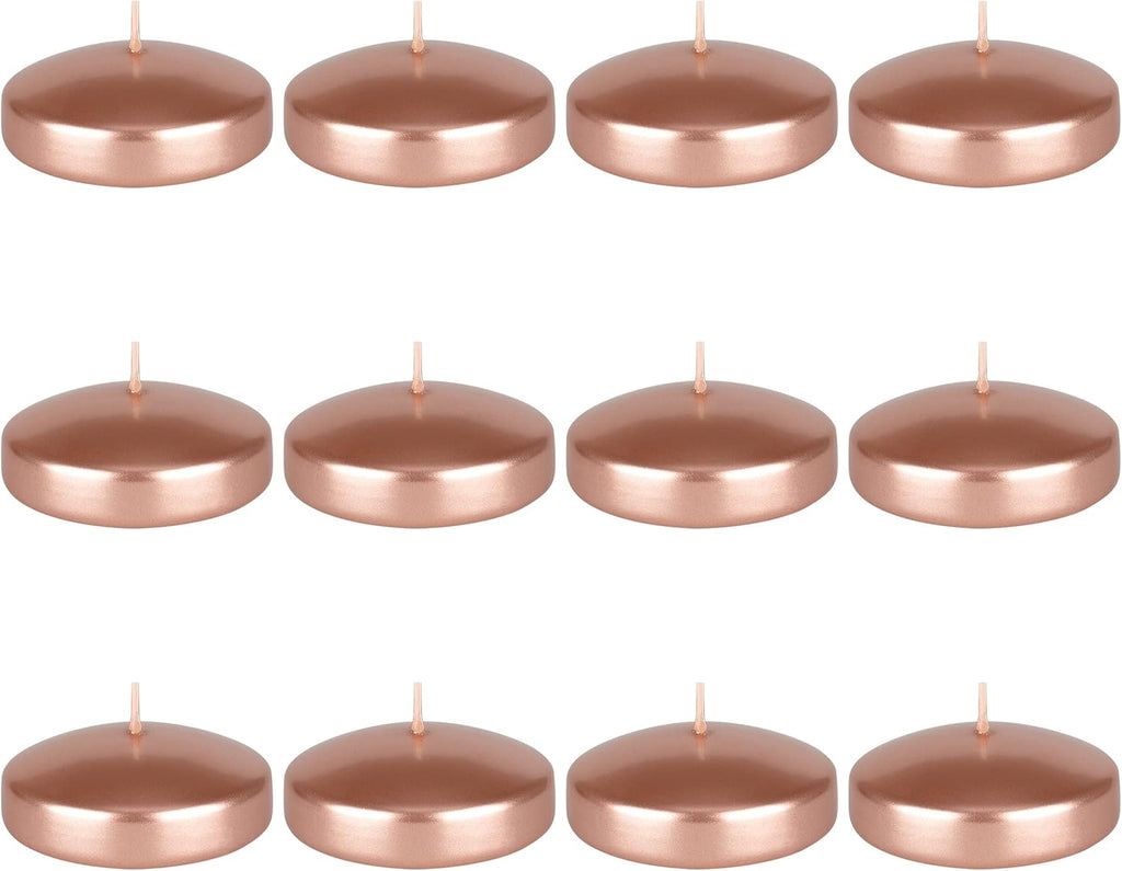 Mega Candles 12 pcs Unscented Rose Gold Floating Candles, Hand Poured Wax Candle 3 Inch Diameter, Home Décor, Wedding Receptions, Centerpieces, Occasions, Events, Festivities, Meditations, Spas
