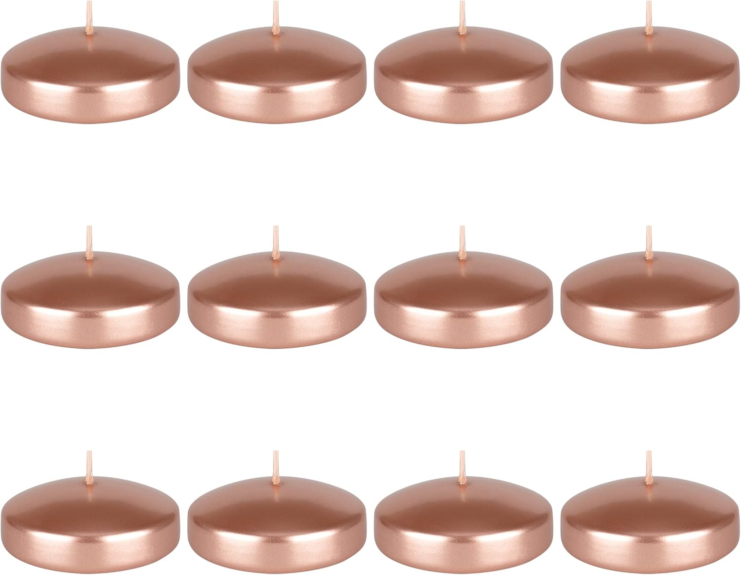 Mega Candles 12 pcs Unscented Rose Gold Floating Candles, Hand Poured Wax Candle 3 Inch Diameter, Home Décor, Wedding Receptions, Centerpieces, Occasions, Events, Festivities, Meditations, Spas