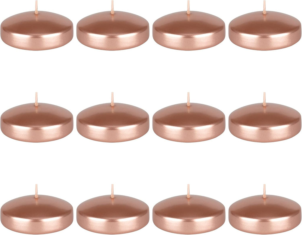 Mega Candles 12 pcs Unscented Rose Gold Floating Candles, Hand Poured Wax Candle 3 Inch Diameter, Home Décor, Wedding Receptions, Centerpieces, Occasions, Events, Festivities, Meditations, Spas