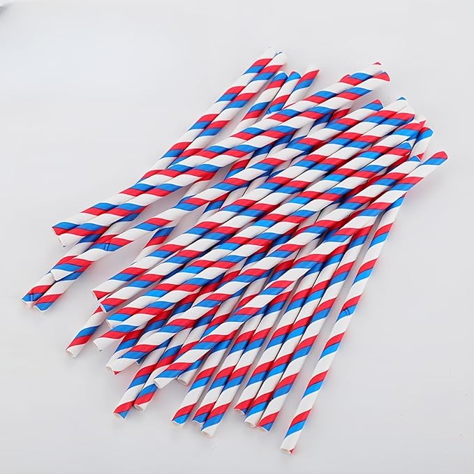 200Pcs Independence Day Paper Straws, American Flag Star Stripe Red White and Blue Drinking Straws for Memorial Day, Election Day, 4th of July Independence Day Party Supplies Decorations