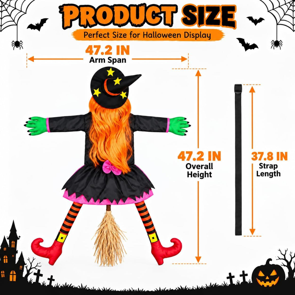 53" Crashing Witch Halloween Decorations Outdoor, Funny Witch Yard Decor...