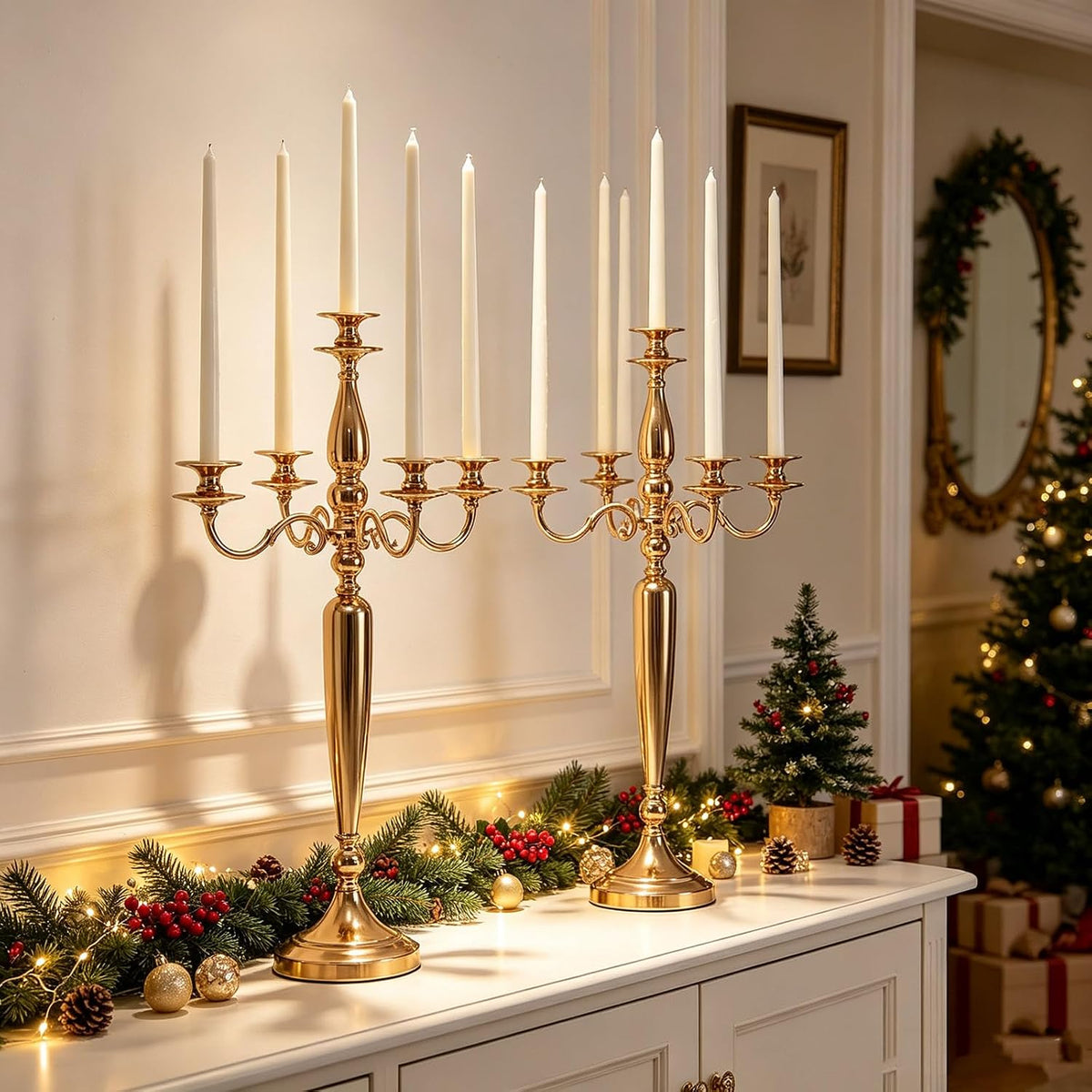 28in 2PCS Gold 5-Arm Candelabra Wedding Centerpieces for Tables