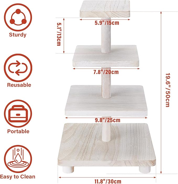 4 Tier Cupcake Stand,Wood Cake Stand with Tiered Tray Decor,Rustic Cake Stand,Cupcake Display for Home Tea Party, Birthday, Wedding, Farmhouse Decor,Woodland Baby Shower…