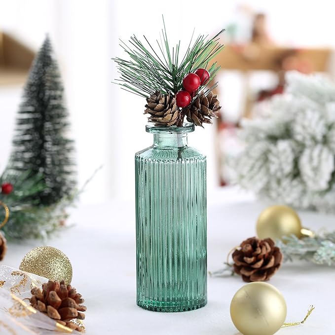 Bud Vases in Bulk 15 Pcs,Small Glass Vases for Flowers as Wedding Centerpieces for Tables,Clear Flower Vases Suitble for Wedding Decorations,Christmas,Anniversary,Birthday Party (Dark Green)