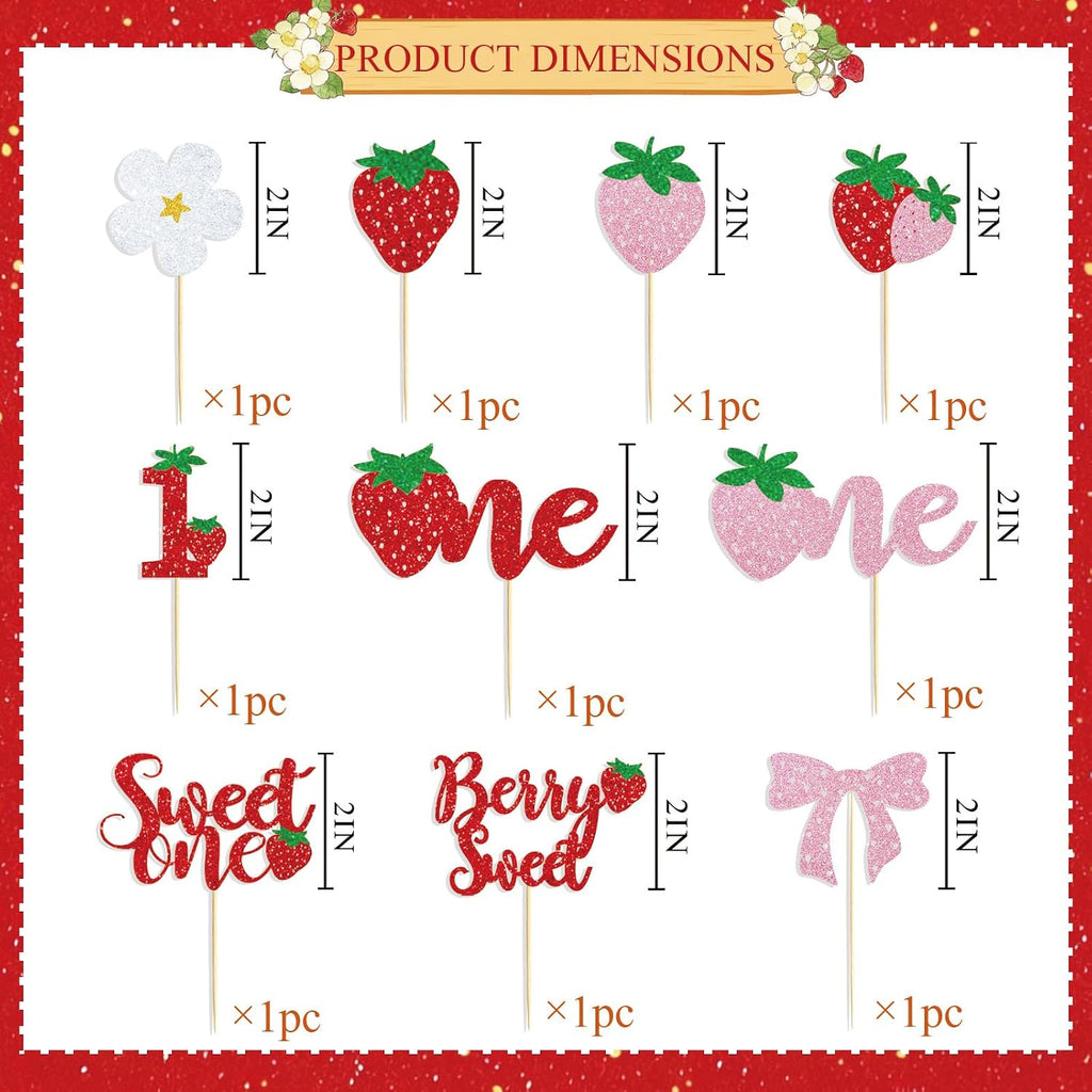 Berry First Birthday Decor, Berry 1st Cupcake Toppers Decorations | Berry 1st Banner, Sweet One, Strawberry, for Baby Shower Decorations, Girls First Birthday Party Supplies