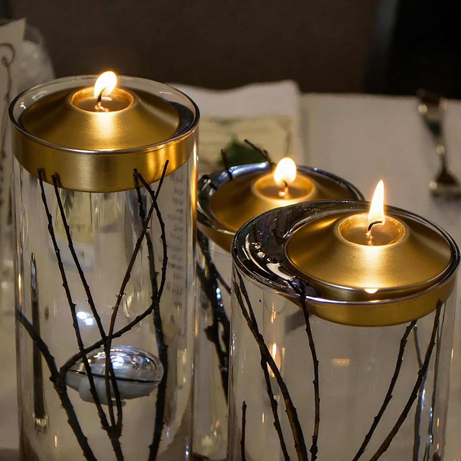 Gold Floating Candles 3 Inch 12 Pack – Paraffin Wax Floating Candle for Weddings, Centerpieces, Parties & Holiday Décor – Elegant, Long Burning & Clean Flame