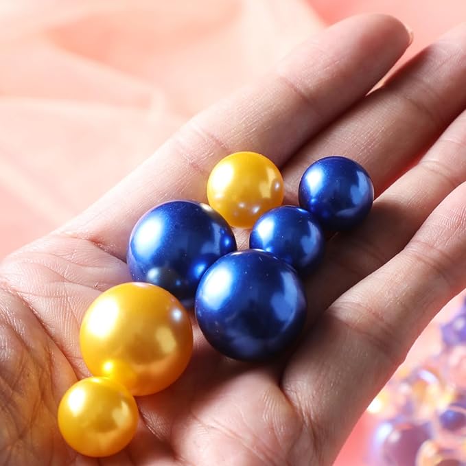 200 Pcs Vase Filler Beads Gold and Blue Pearl Beads for Vase No Hole Pearls for Centerpieces Vases DIY Home Table Party Decor DIY Wedding 8/14/20mm