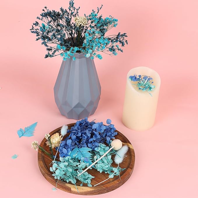 Dried Flowers,Dried Flowers Set for DIY Scrapbook Accessories Flower Arrangements Flower Decoration Wedding Decoration(Blue)