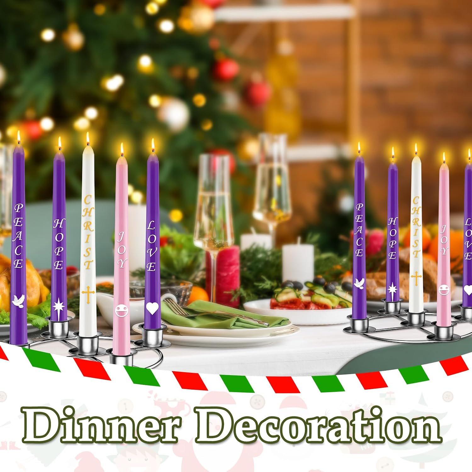 Advent Wreath 5 Candle Holder, Christmas Candle Rings Candle Holder for Tapered Advent Candles, Advent Wreath Ring Table Decoration for Christmas Advent Festival Home Party Church, Silver(No Candles)