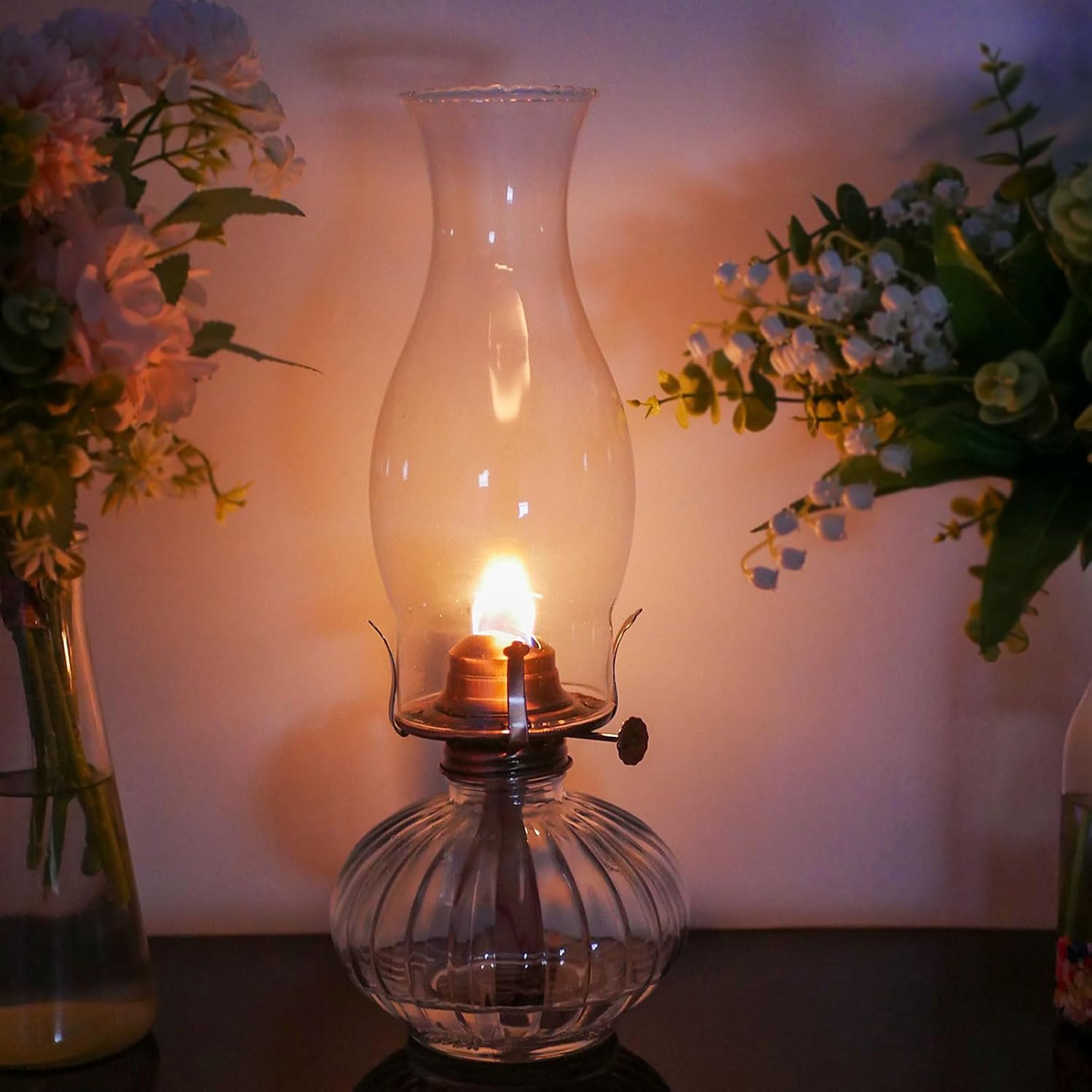 Oil Lamp Chimney 3 Inch Base by 8 1/2 Inch Height Kerosene Lamp Shade Tall Hurricane Lamp Glass Replacement Crimped Top Chimney for Oil and Kerosene Style Lamps