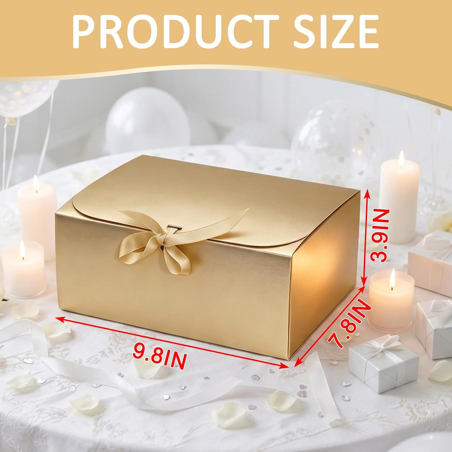 LWYMX 12 PCS Gold Gift Boxes with Lids，9.8x7.8x3.9, Bridesmaid Proposal Box with Ribbon, Gift Boxes for Wedding, Christmas, Valentine's Day,Birthday,Baby Shower and the other Parties