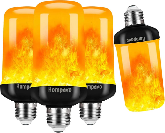 Hompavo 【Upgraded】 LED Flame Light Bulbs, 4 Modes Flickering Light Bulbs with Upside Down Effect, E26/E27 Flame Bulb for Halloween, Christmas, Party, Indoor and Outdoor Home Decoration (4 Pack)
