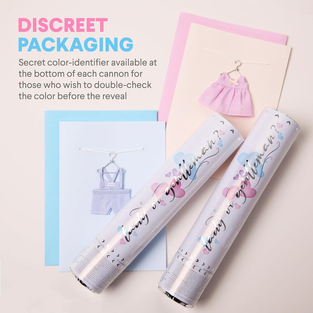 PrimePure Gender Reveal Confetti Cannon, Heart Shaped, Blue Paper, 2 Pack