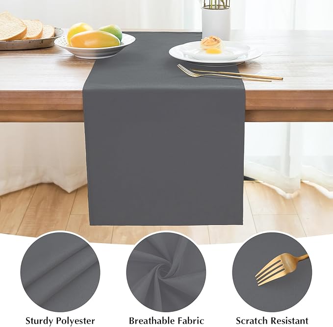 2 Pack Grey Table Runner 12 x 90 Inch Solid Color Farmhouse Runners Coffee Table Dresser for Daily Party Home Decoration