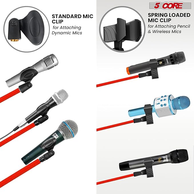 5 Core Tripod Mic Stand Floor Adjustable 18 to 72 Inches Sturdy Boom Arm Holder Microphone Stands Pedestal Para Microfono for Singing - MS 080 RED