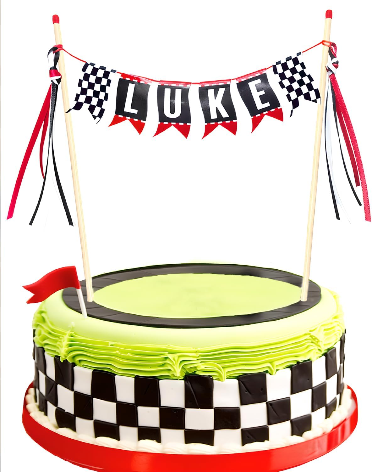 Race Car Cake Topper, Custom Name Race Car Birthday Cake Decorations, Race Car Party Decorations Checkered Flag Cake Banner