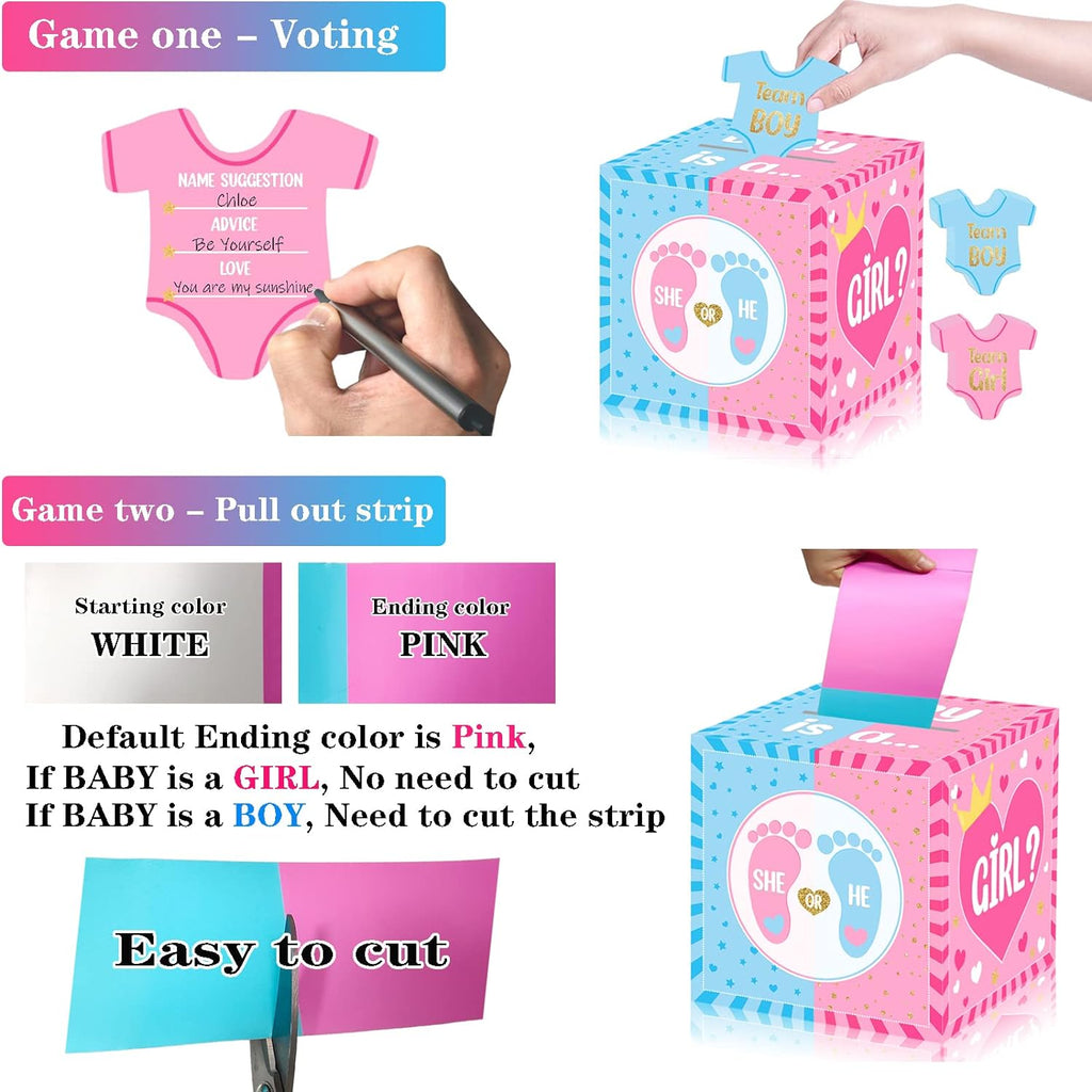 hongpar Baby Gender Reveal Pull Out Game , Voting Box with 60 Ballot Cards, Boy or Girl, Party Supplies,Pink and Blue