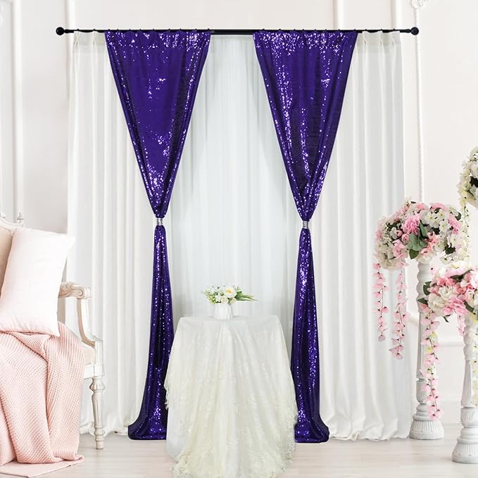 SquarePie Sequin Backdrop Curtain Non-Transparent Sparkly Background for Wedding Party 2FT x 8FT Purple 2 Panel