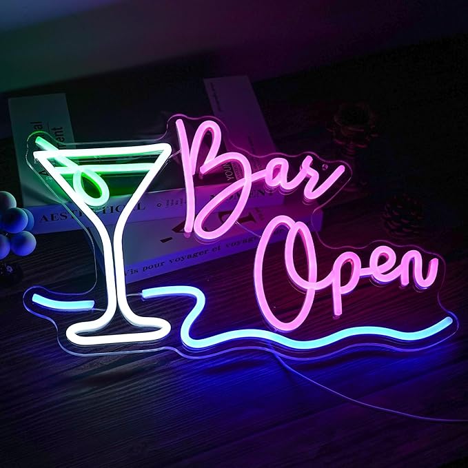 Bar Open Neon Sign Dimmable LED Cocktail Neon Lights Signs for Wall Decor Open Neon Light Bar Sign for Business Pub Store Man Cave Party Club Restaurant Decor