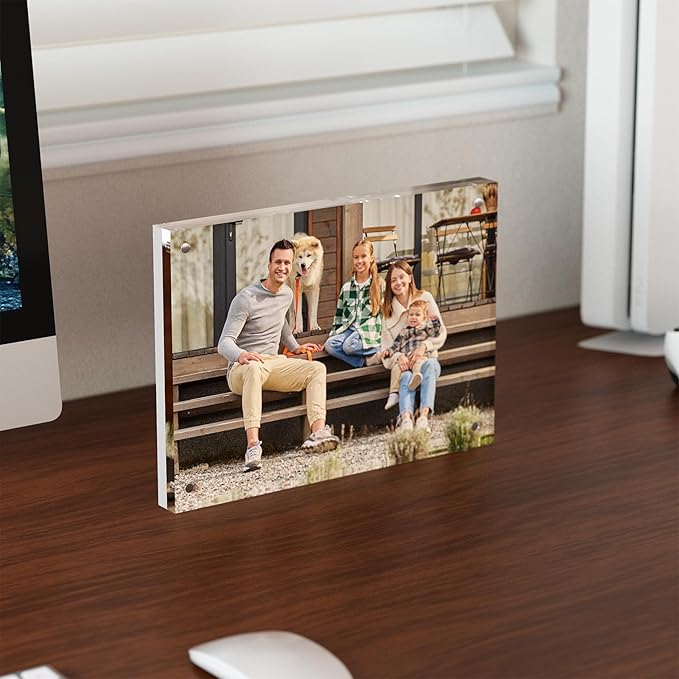 5x7 Acrylic Picture Frame 1 Pack, Clear Freestanding Double Sided Frameless Magnetic Photo Frames, Desktop Display Decor Gift