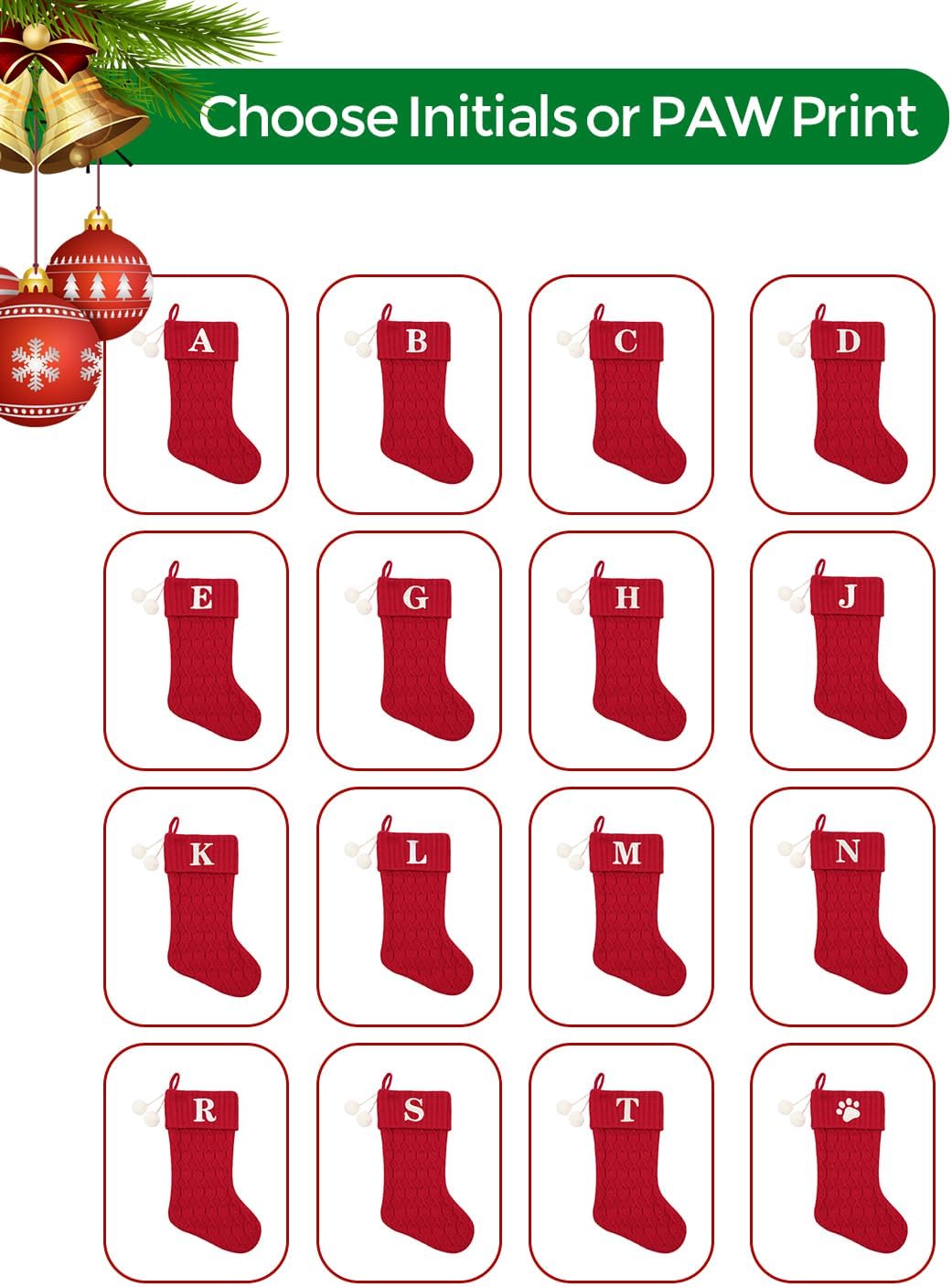 20 Inchs Red Knit Christmas Stockings, Personalized Initial Embroidered Xmas Stocking Larger Sock for Christmas Tree Fireplace Christmas Party Holiday Hanging Stocking Decorations(S)