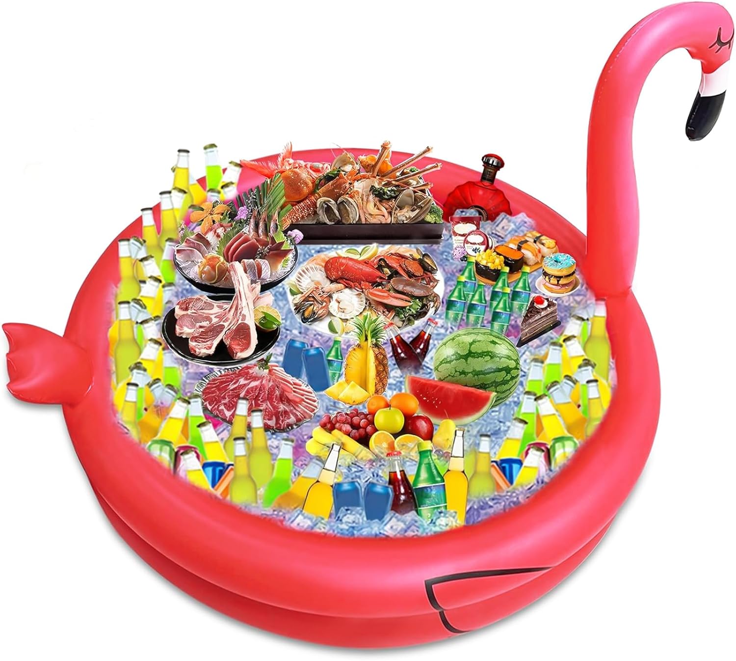 Inflatable Flamingo Cooler 130+ Cans Large Capacity Pool Party Decorations | Bottom Quick-Drain, Luau Party Decor, Flamingo Beach Hawaiian Birthday Party Supplies, Tropical Themed Summer Drink Cooler