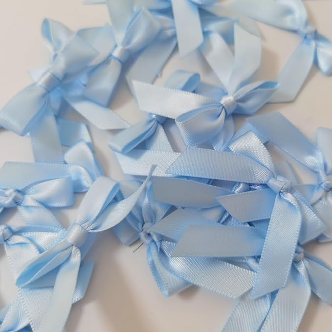 50pcs 1-1/2" Mini Light Blue Satin Ribbon Bows Without Twist Ties for Crafts Gift Wrapping Packing Christmas Baby Shower Decoration (Light Blue)