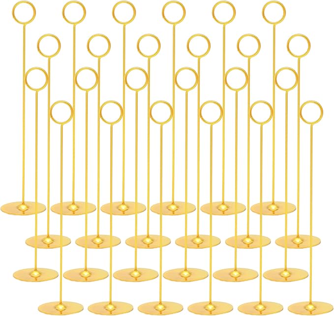 Urban Deco 24PK Table Number Holders Place Card Holders 12 Inch Table Card Holders Steel Card Holders for Photos, Food Signs, Memo Notes, Weddings, Restaurants, Birthdays (Gold 24PK)