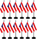 12 Pack Puerto Rico Desk Flags Set, Puerto Rican Small Mini Table Office Flags with 12" Solid Black Pole, 8.2 x 5.5 Inches, Home and Office Decoration, Festival Celebrations