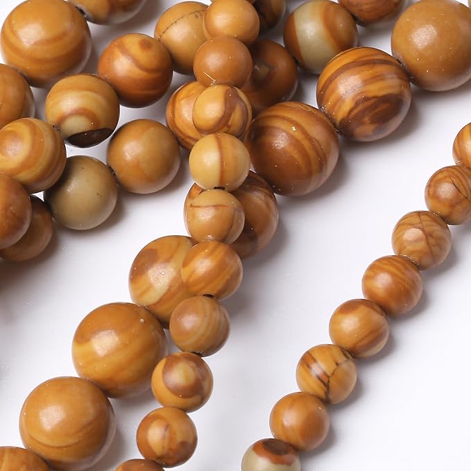 Yellow Woodgrain 6mm Stone Beads for Jewelry Making DIY Craft Gemstone Beads Kit (6mm, 60pcs) Smooth Healing Crystal Beads for Bracelets, Necklaces, Home Decor