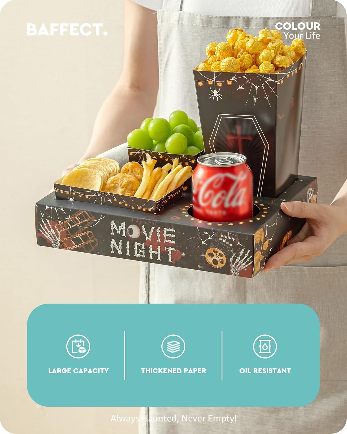 Baffect Movie Night Snack Trays 100pcs Movie Night Supplies (Horror Movie)