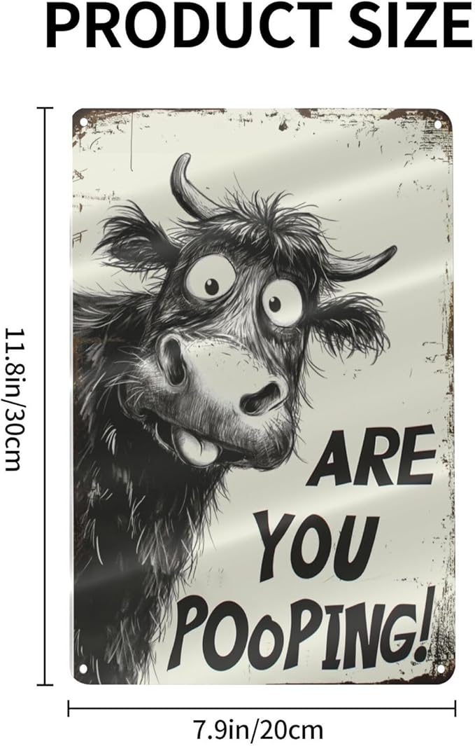 Funny Highland Cow "Are You Pooping!" Tin Sign - 8x12 Inch Vintage Metal Wall Décor, Humorous Bathroom & Farmhouse Rustic Wall Art for Indoor & Outdoor