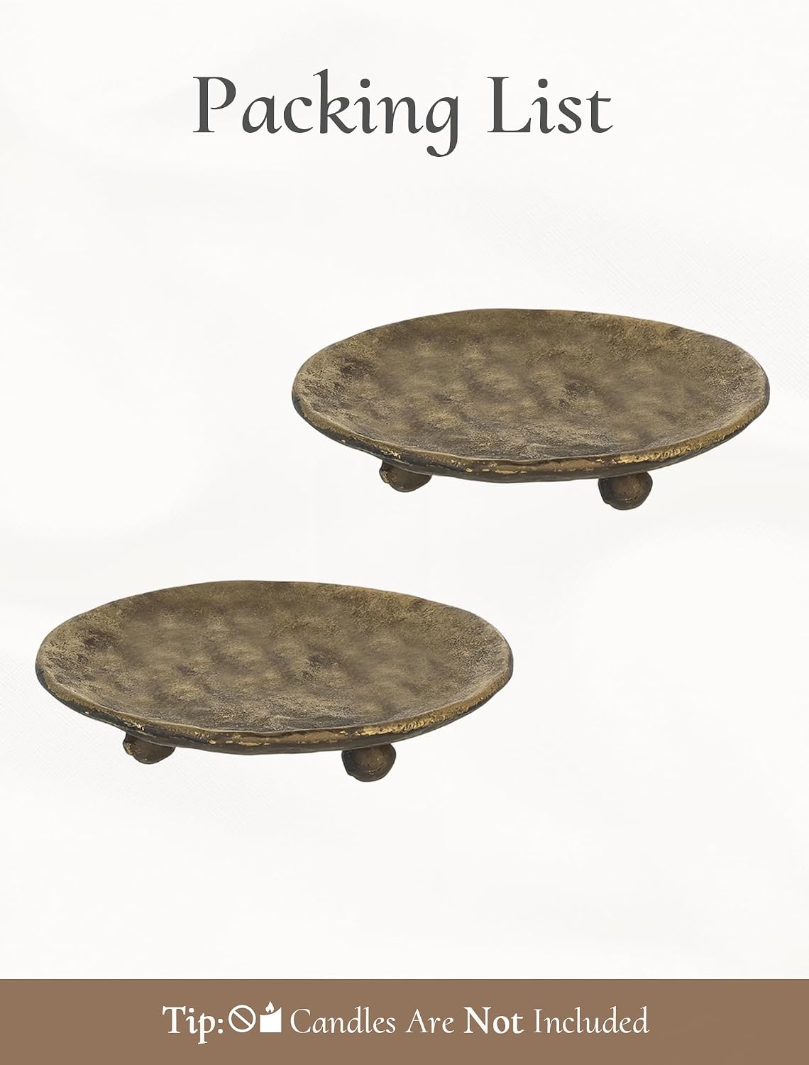 Cast Iron Candle Holder: 4.6 in Pillar Gold Candle Plate Brass Pedestal Stand Vintage Decorative Tray for 3 Wick Jar Candles Tealight Votive for Table Home Christmas Set of 2