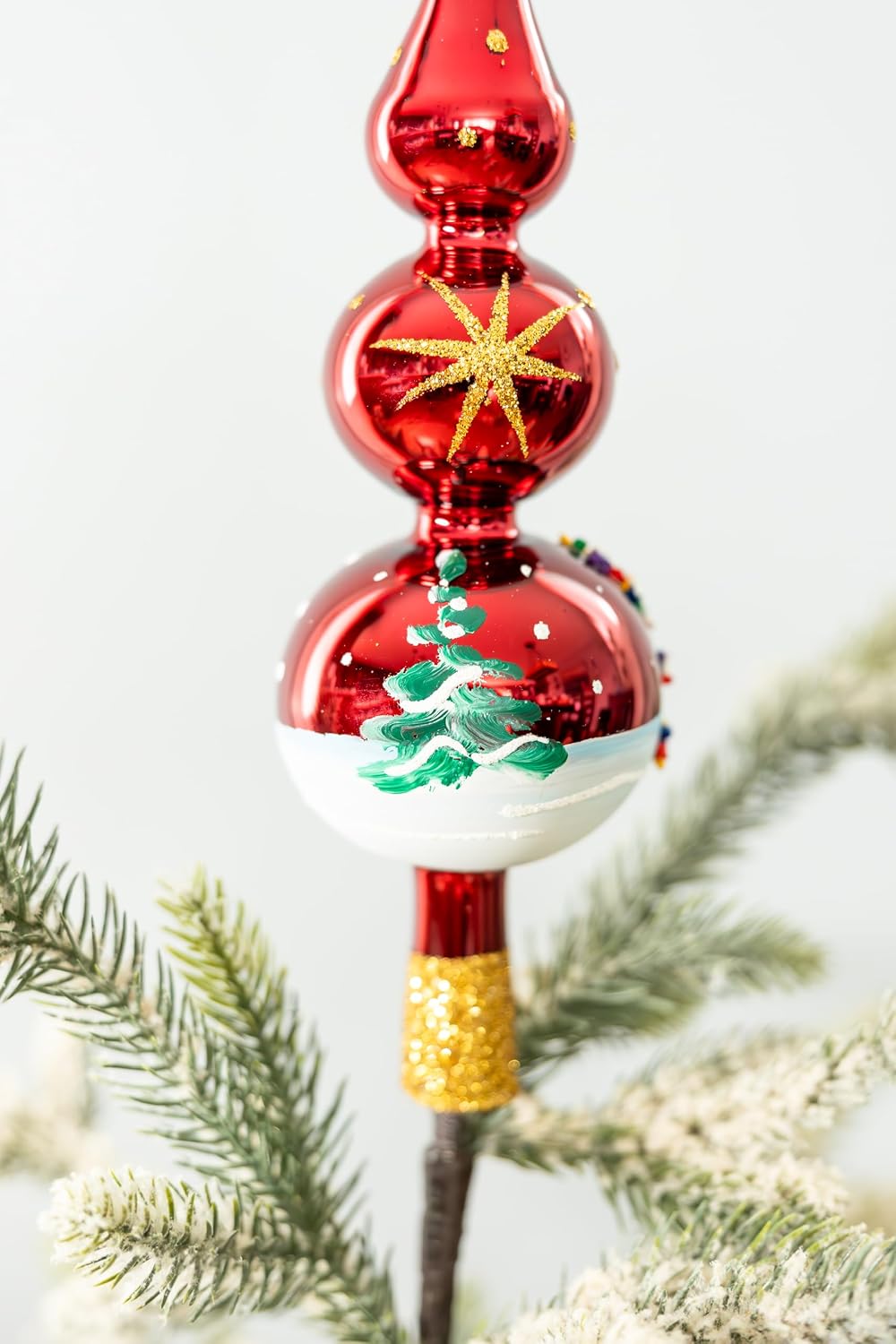 Vintage Glass Tree Topper Mouth Blown Christmas Tree Topper Finial Tree Topper Hand Decorated Made in Poland