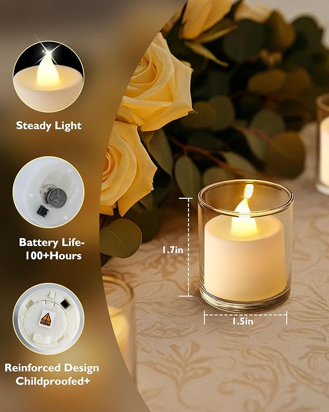 Amagic 100 Pack LED Tea lights, Flameless Votive Candles, Lasting Electric Fake Small Candles, Battery Operated Tealights Candles for Halloween, Christmas, Home Decor, Wedding, Party, Festival (White)