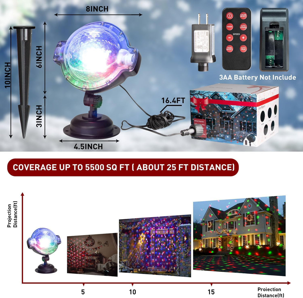 PEIDUO Christmas Projector Lights Outdoor, Multicolor Rotating Snowfall Proje...