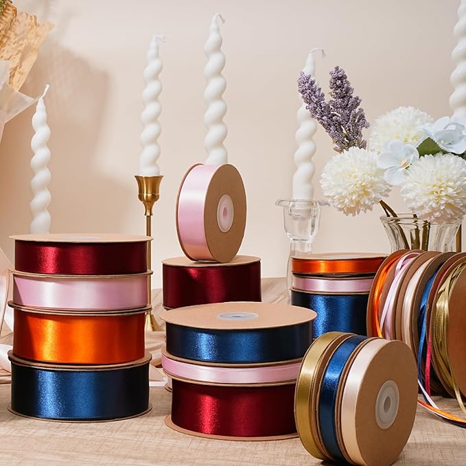 LaRibbons Navy Satin Ribbon 3/8 Inch 50 Yards Thin Luxury Double Faced Blue Silk Ribbon for Flower Bouquet Crafts Gift Wrapping Wedding Bow Decoration